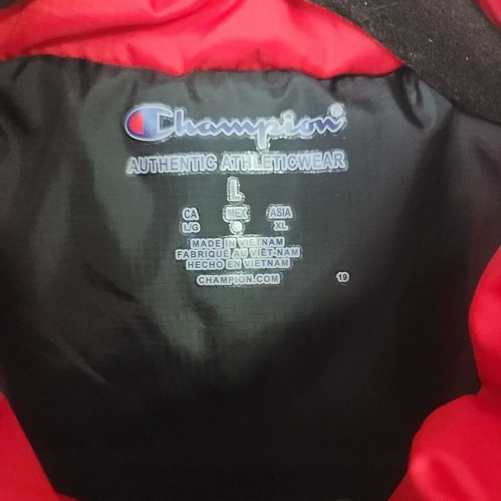 Champion Men's Stadium Colorblocked Red and Black Puffer Jacket, Large - Picture 5 of 9